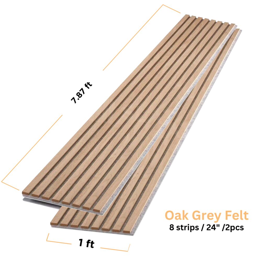 Oak Grey Felt Acoustic Slat Wood Panel Wall - 100% Real Oak Finish - Image 2